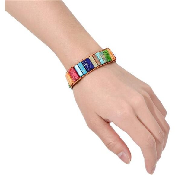 7 Chakra Bracelets for Women with Real Stones Leather Wrap Healing Bead Bracelet - Picture 2 of 7